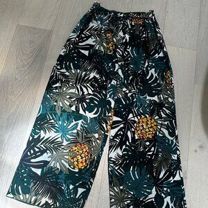 Breeze Over Tropical Palazzo Pants XL Pineapple Print Swim Cover Up Wide Leg